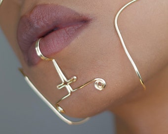 LIPLORE - META WORLD |  Faux Lip Ring - Tribal Jewelry, No Piercing, Body Jewelry, Unique Gift, Lip Jewelry, Fake Piercing, Lip Hugger