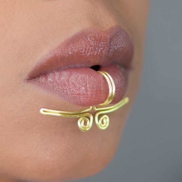 Gaia faux Lip ring, Tribal jewelry, No piercing, African jewelry, Body jewelry, unique gifts, Lip jewelry, fake piercing, lip hugger