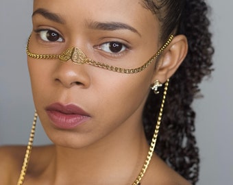 EARHALO - FIYA | Ear Cuff Chain & Face Chain - Face Jewelry, Tribal, Festival, Body Chain, Costume Jewelry, Face Mask, Gift