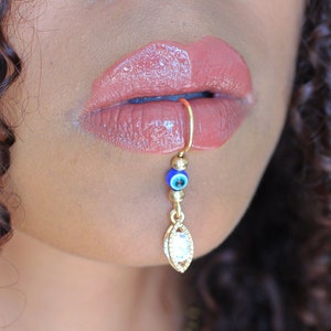 Evil Eye Lip Cuff, Nose cuff, fake piercing, Custom Gold or Silver Pendant Lip Cuff no piercing