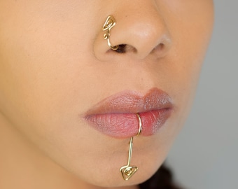 Ensemble de cache-nez et de barrettes pour les lèvres en cuivre doré fait main - Aucun piercing nécessaire
