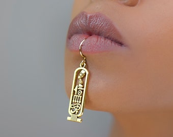Hii Power Egyptian Hieroglyph dangle Lip Cuff, No piercing needed, lip ring, Faux piercing,  Pendant Lip Hugger
