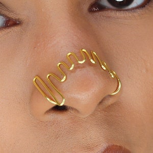 Pulse Double Wire Nose bridge cuff, No piercing needed, full nose cuff, double nose cuff, faux nose ring, fake piercing nose ring