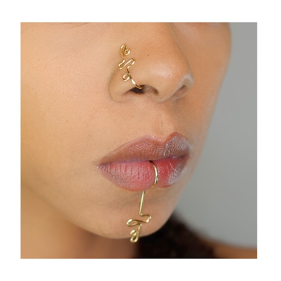 Fake Nose Ring Nose Cuff Faux Nose Ring Fake Nose Ring Bead Wrapped Nose  Cuff Set No Piercing Adjustable Nose Clip 