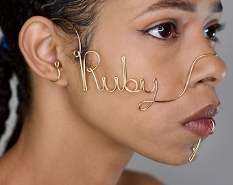 EARHALO - PERSONNALISÉ | Boucle d'oreille et masque facial - Bijoux en fil métallique, Tribal, Festival, Chaîne de corps, Bijoux fantaisie, Cadeau
