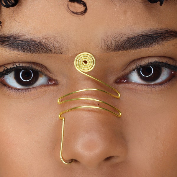 Handmade Geometric Wire Nose Cuff - Third Eye, No Piercing
