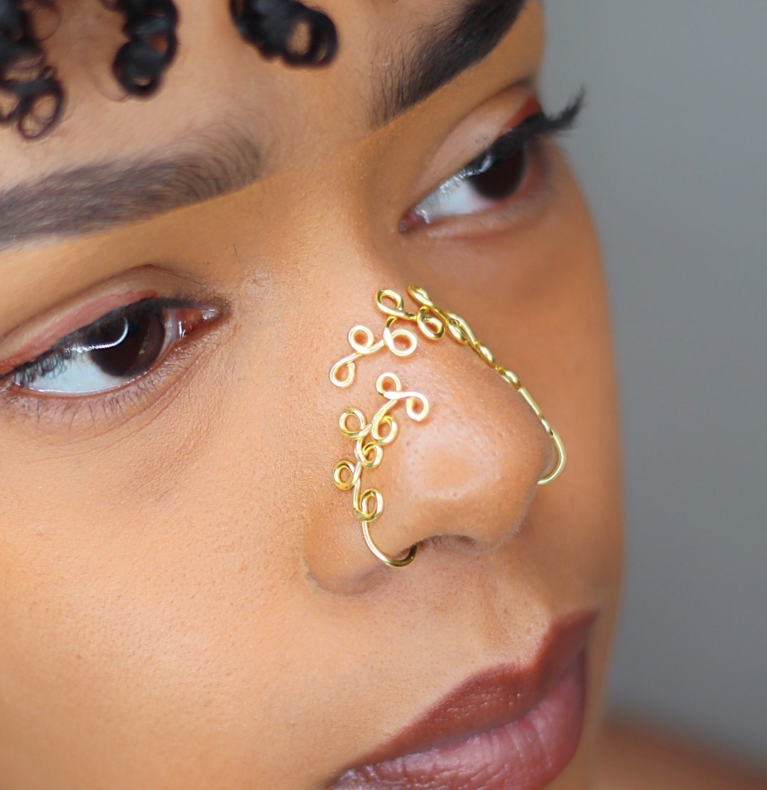Gold-toned Nose Cuff Set - Handmade, No Piercing, Adjustable - Etsy