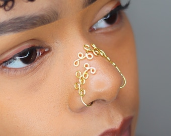 Gold-Toned Nose Cuff Set - Handmade, No Piercing, Adjustable