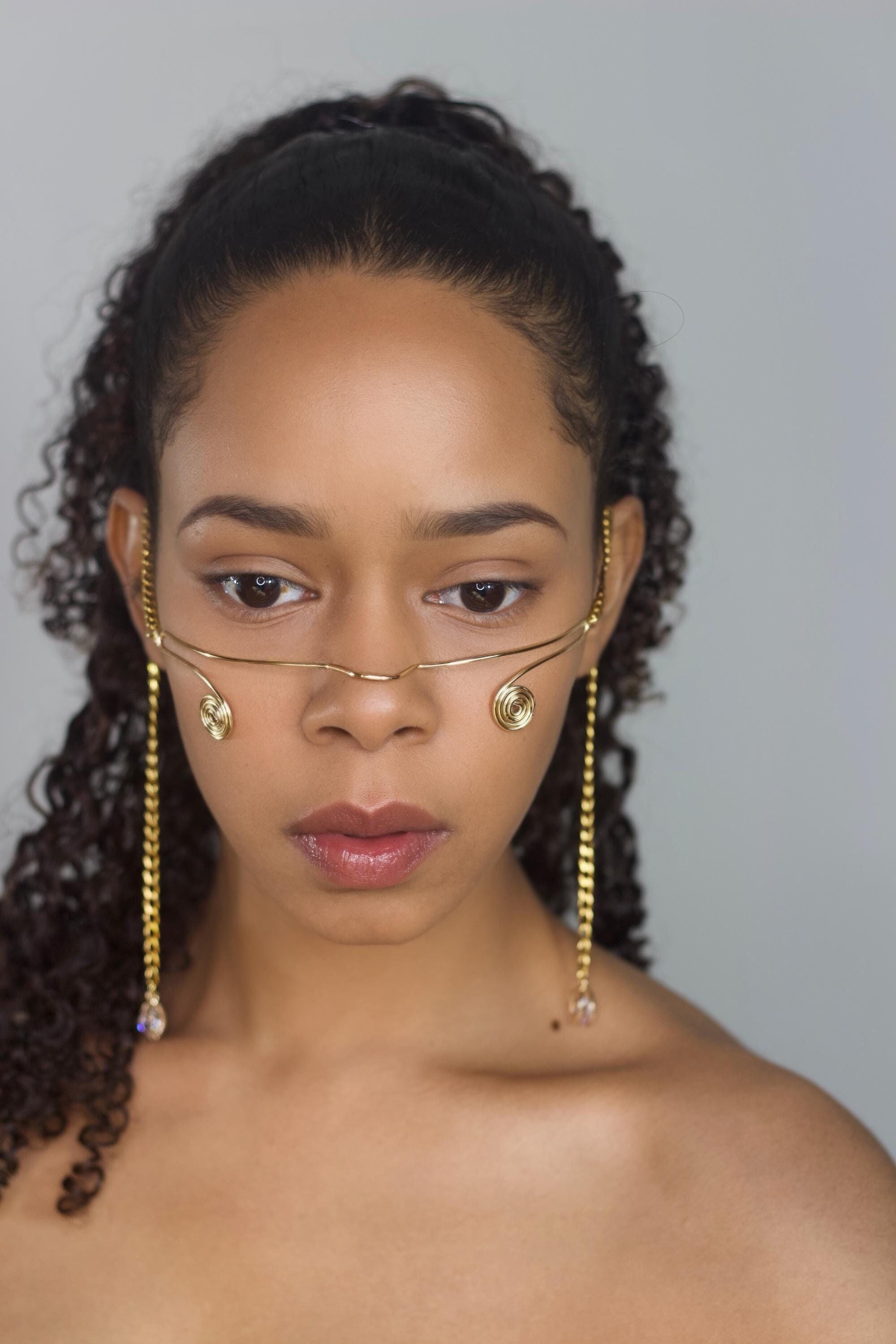 EARHALO - EBONEE'S FLAME | Ear Cuff Chain & Face Chain - Face Jewelry, Tribal, Festival, Body Chain, Costume Jewelry, Face Mask, Gift