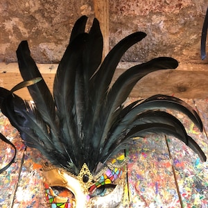Venetian Eye Mask with Feathers - Elegant Venetian Mask Made and Decorated by Hand