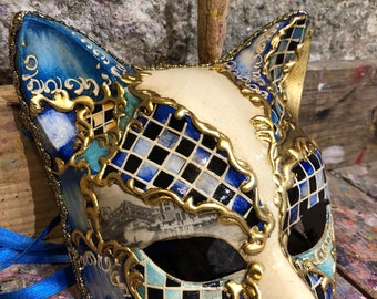 Máscara de gato para mujer - Máscara veneciana pintada a mano - Máscara de  fiesta de carnaval