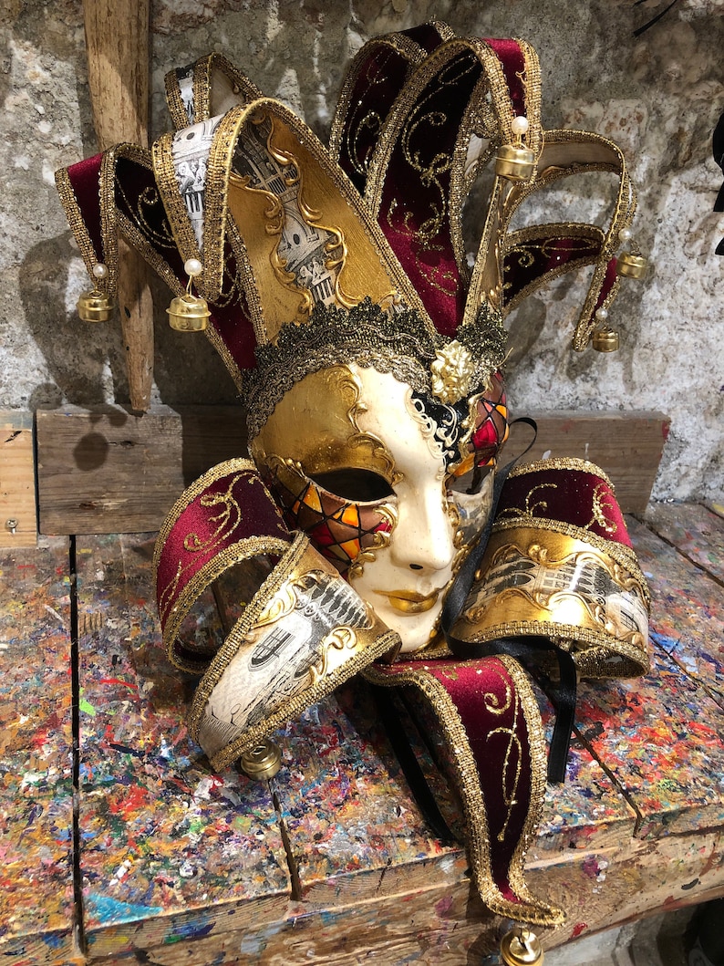 Elegant Jester Mask, Handcrafted and Decorated in Venice - Venetian ...