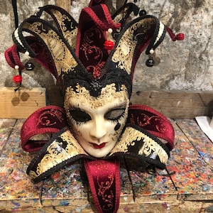 Venetian Jester Mask - Handcrafted and Decorated Carnival Mask - Joker Mask