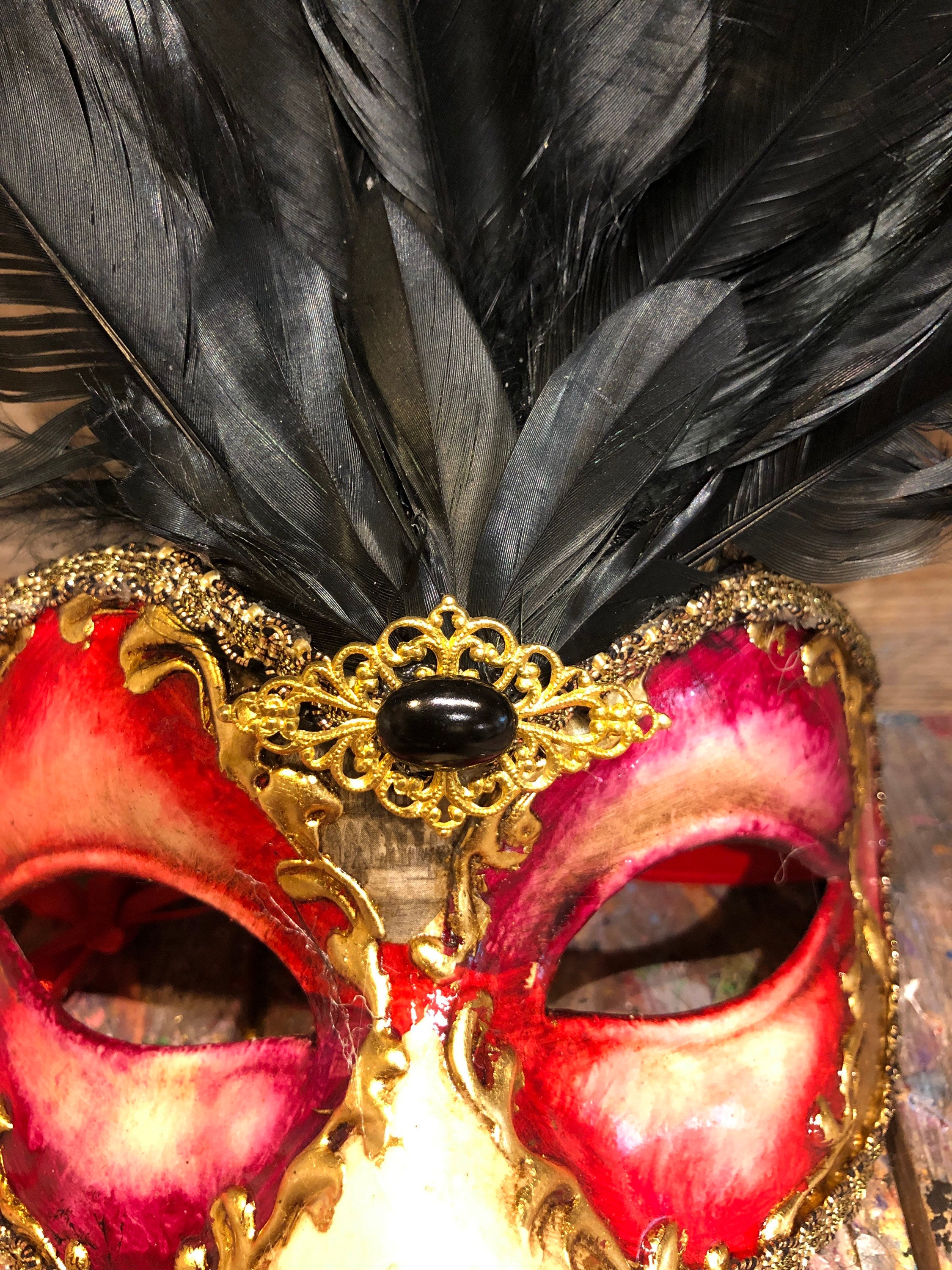 Venetian Carnival Eye Mask Painted in Red and Golden Colors - Etsy