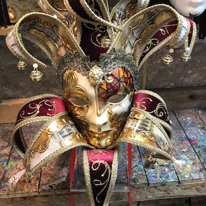 Elegant Jester mask, handcrafted and decorated in Venice - Venetian carnival jester mask - Joker mask