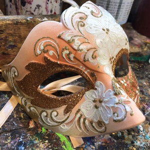 Venetian Carnival Mask Hand Made and Decorated - Venetian Mask Decorated with Glitter and Floral Patterns