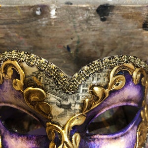 Colombina mask with golden and purple colors Handmade in Venice Carnival party mask image 4