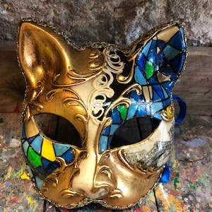 Venetian Cat Mask - Hand Decorated Cat Carnival Mask - Carnival Party Mask
