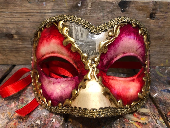 Golden and Red Carnival Mask Original Mask Made and Decorated in