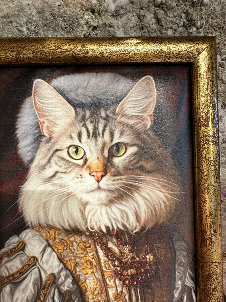 Skin Painting on Canvas Depicting a Cat Dressed as a Nobleman Hand
