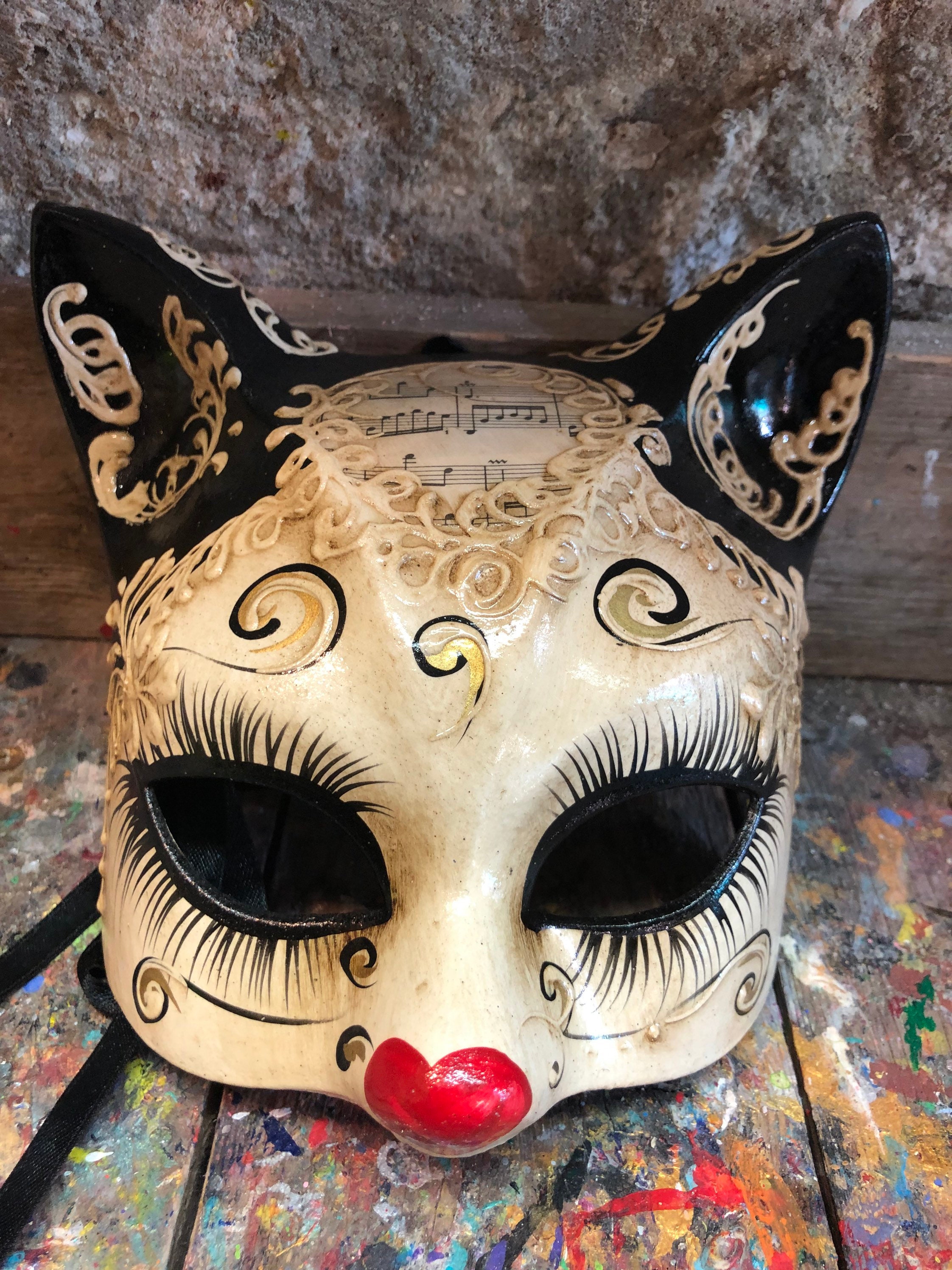 Carnival Cat Mask - Cat Mask for Carnival Parties - Handmade Golden Venetian Mask