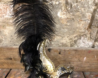 Venetian Mask with Elegant Feathers - Handmade Carnival Mask - Eye Mask for Carnival Balls