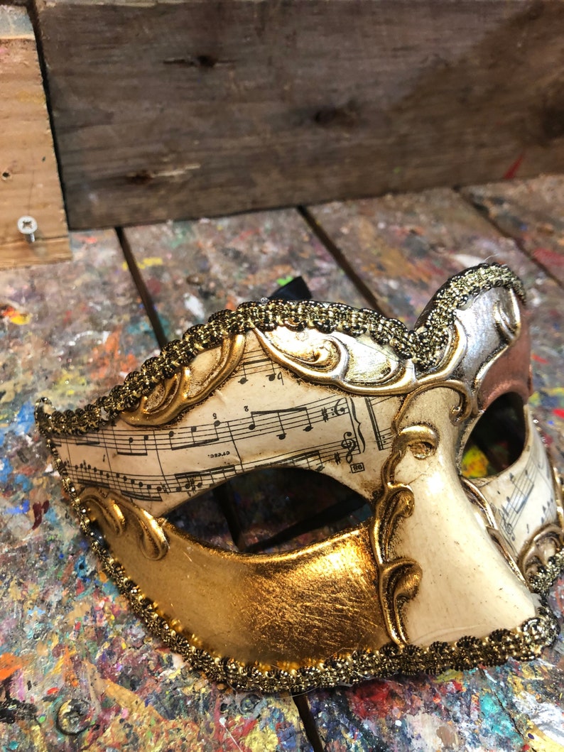 Gouden Colombina-masker Carnavalsmasker gemaakt in Venetië Ogenmasker Met de hand ontworpen en beschilderd afbeelding 2