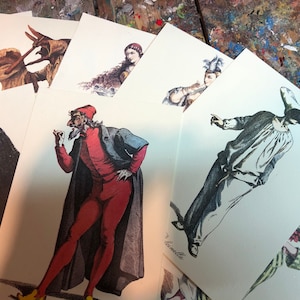 Collectible postcards of Venetian historical figures - Postcards with carnival characters