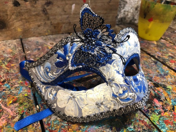 Maschera di Carnevale in stile veneziano da farfalla adulta azzurra