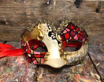 Elegant carnival eye mask, hand made and decorated in Venice - Venetian carnival mask - Ideal for carnival events