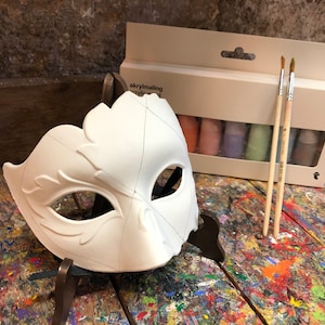 White Venetian Mask with Painting Kit - Paint Your Own Carnival Mask