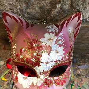 Pink Fact Mask - Cat Carnival Mask - Finely Hand Decorated