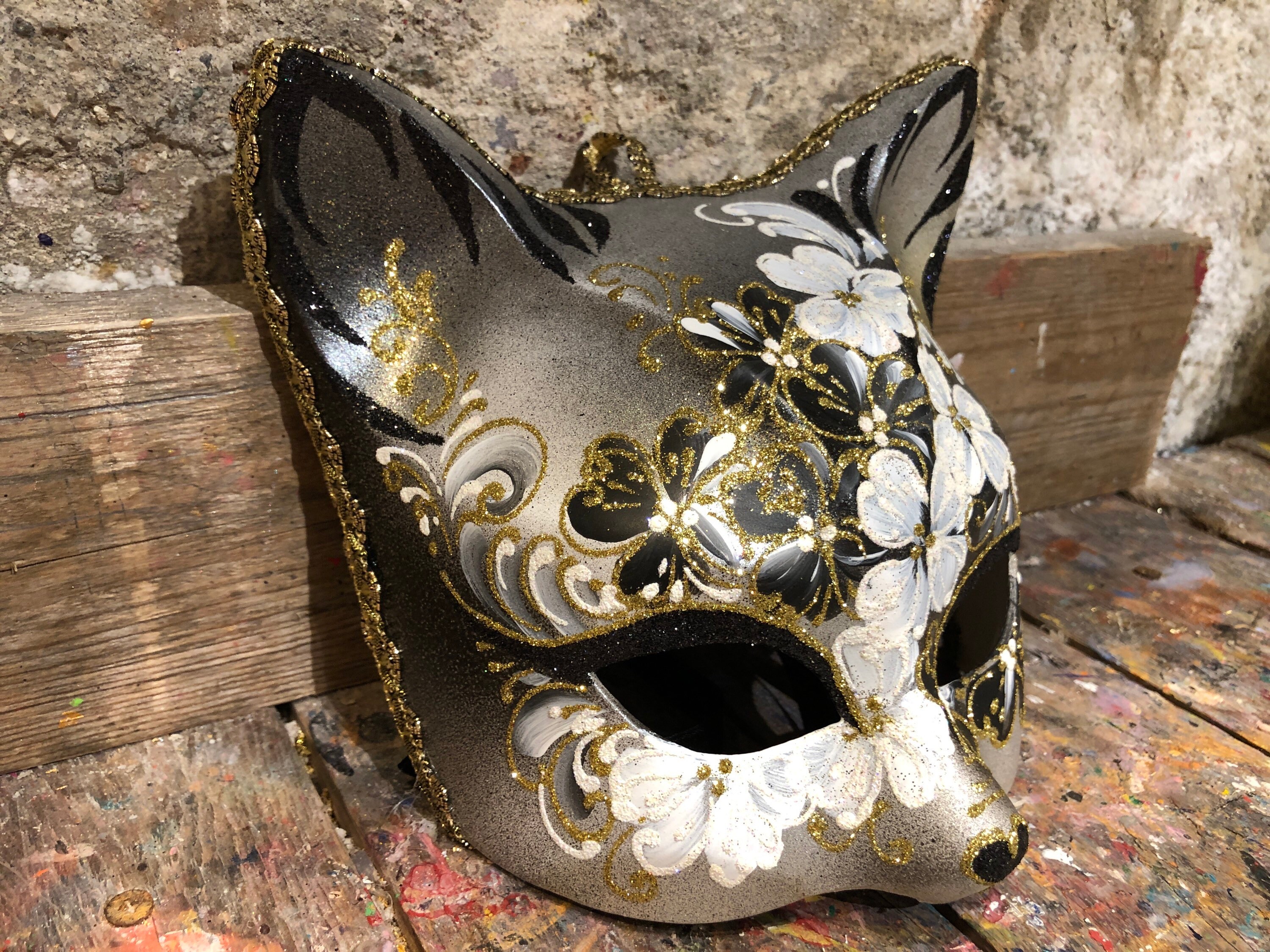 Elegant Cat Carnival Mask - Venetian Cat Mask Handmade and Decorated - Cat Mask