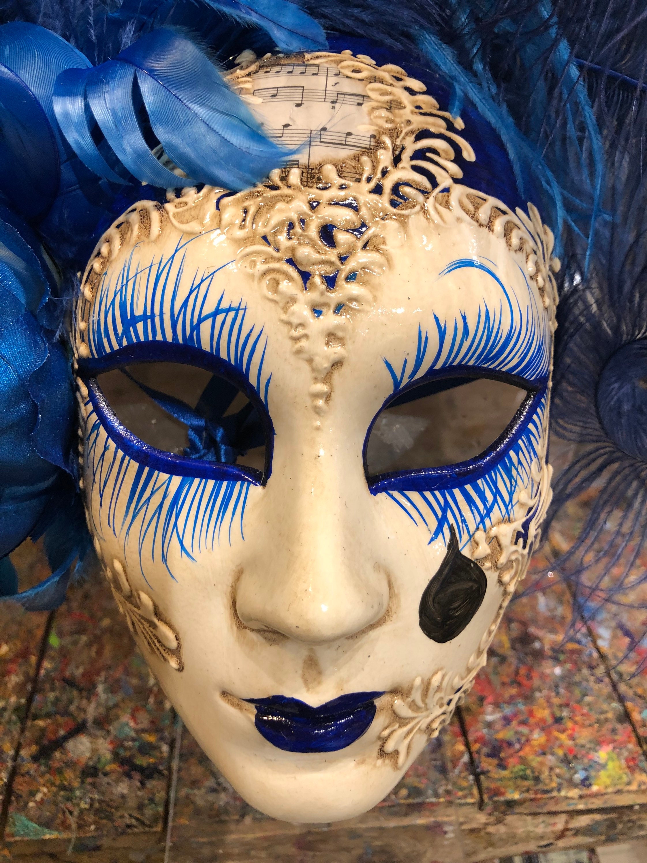 Original Venetian Mask Hand-painted With Large Feathers and Handcrafted ...