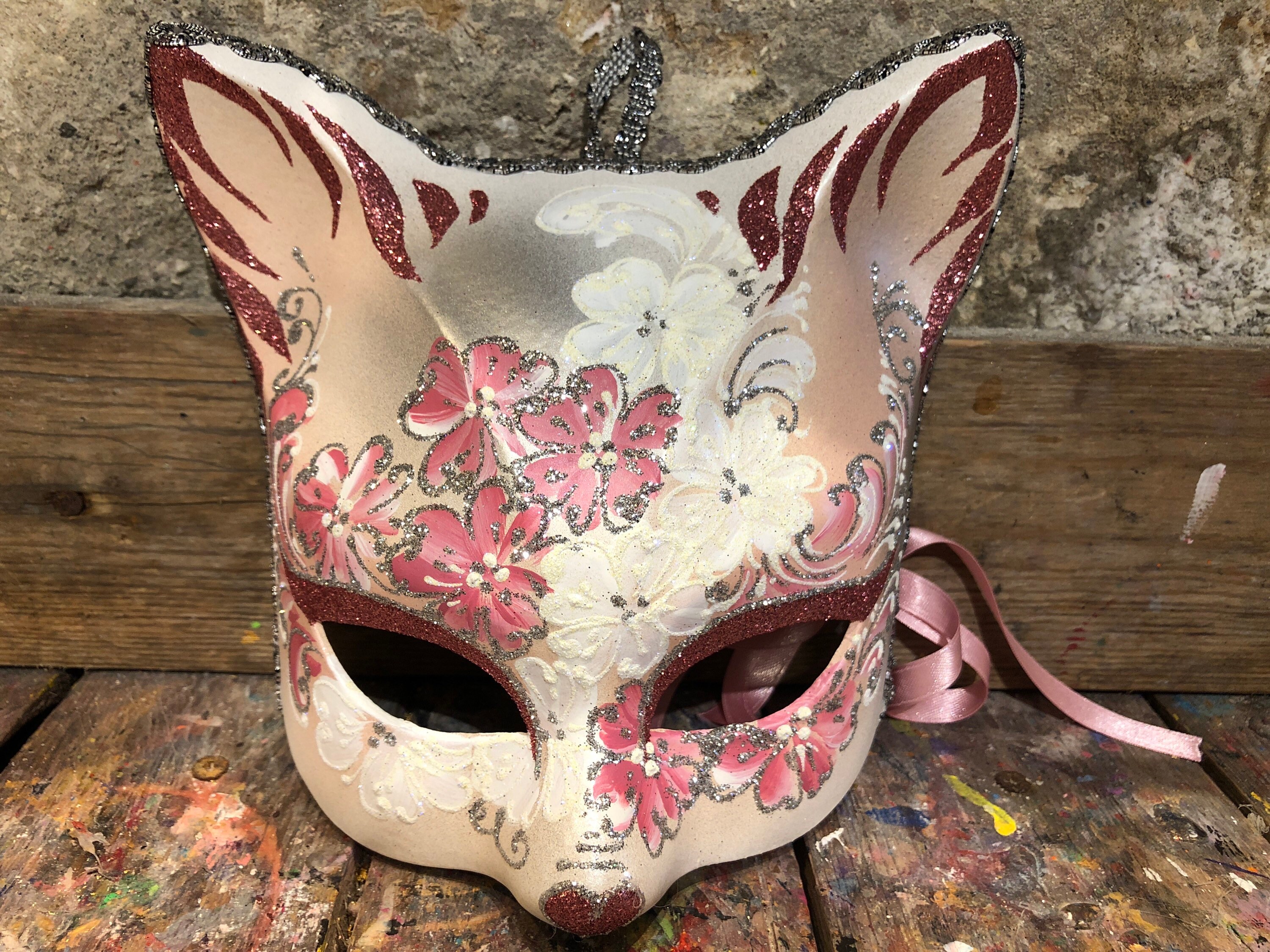 Cat Mask With Color Set and Brushes White Cat Mask to Paint Venetian  Carnival Mask 