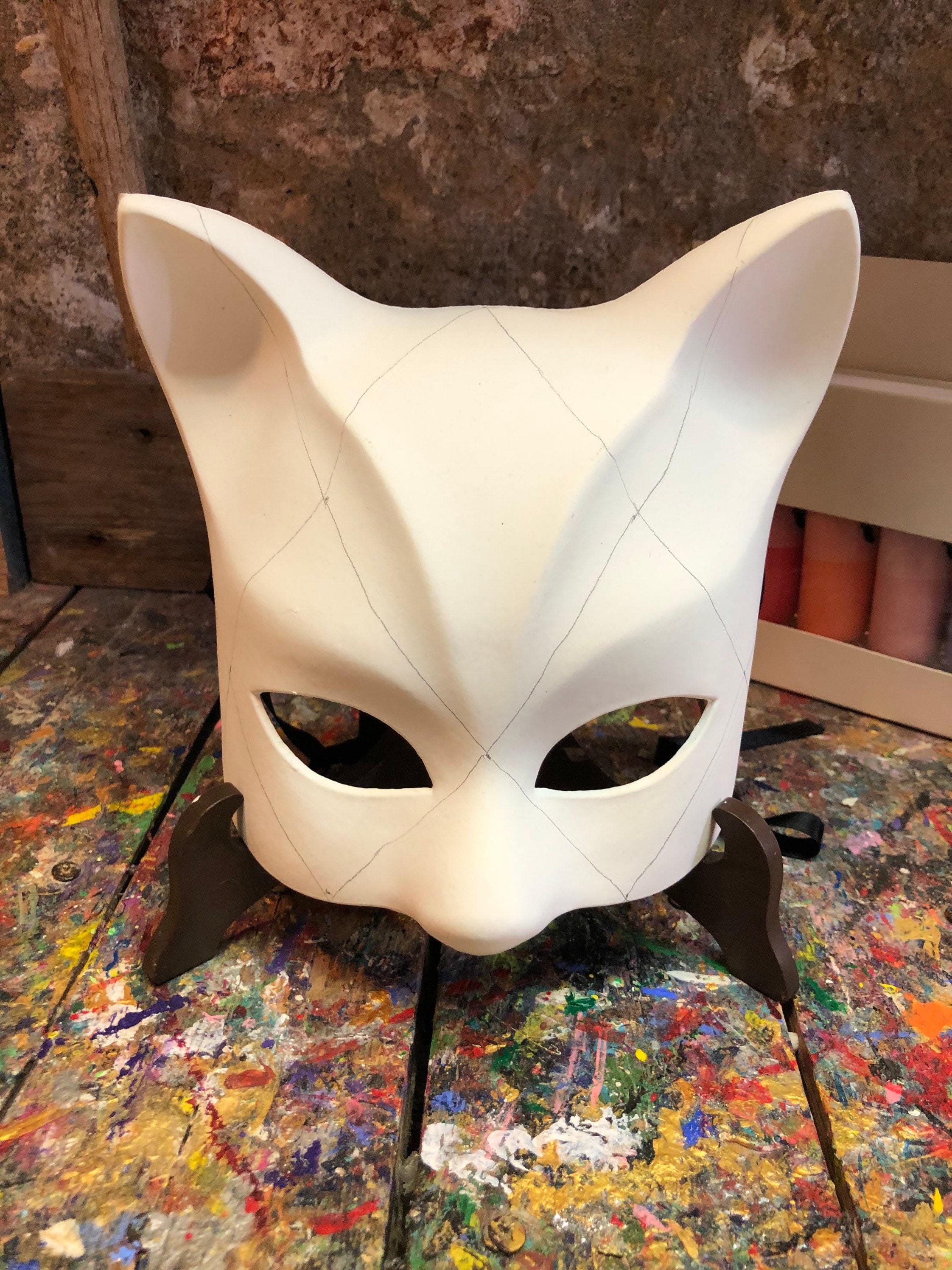 Cat Mask With Color Set and Brushes White Cat Mask to Paint Venetian  Carnival Mask 