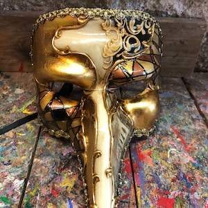 Golden Venetian Mask - Hand Made and Decorated Carnival Mask - Carnival Party Mask