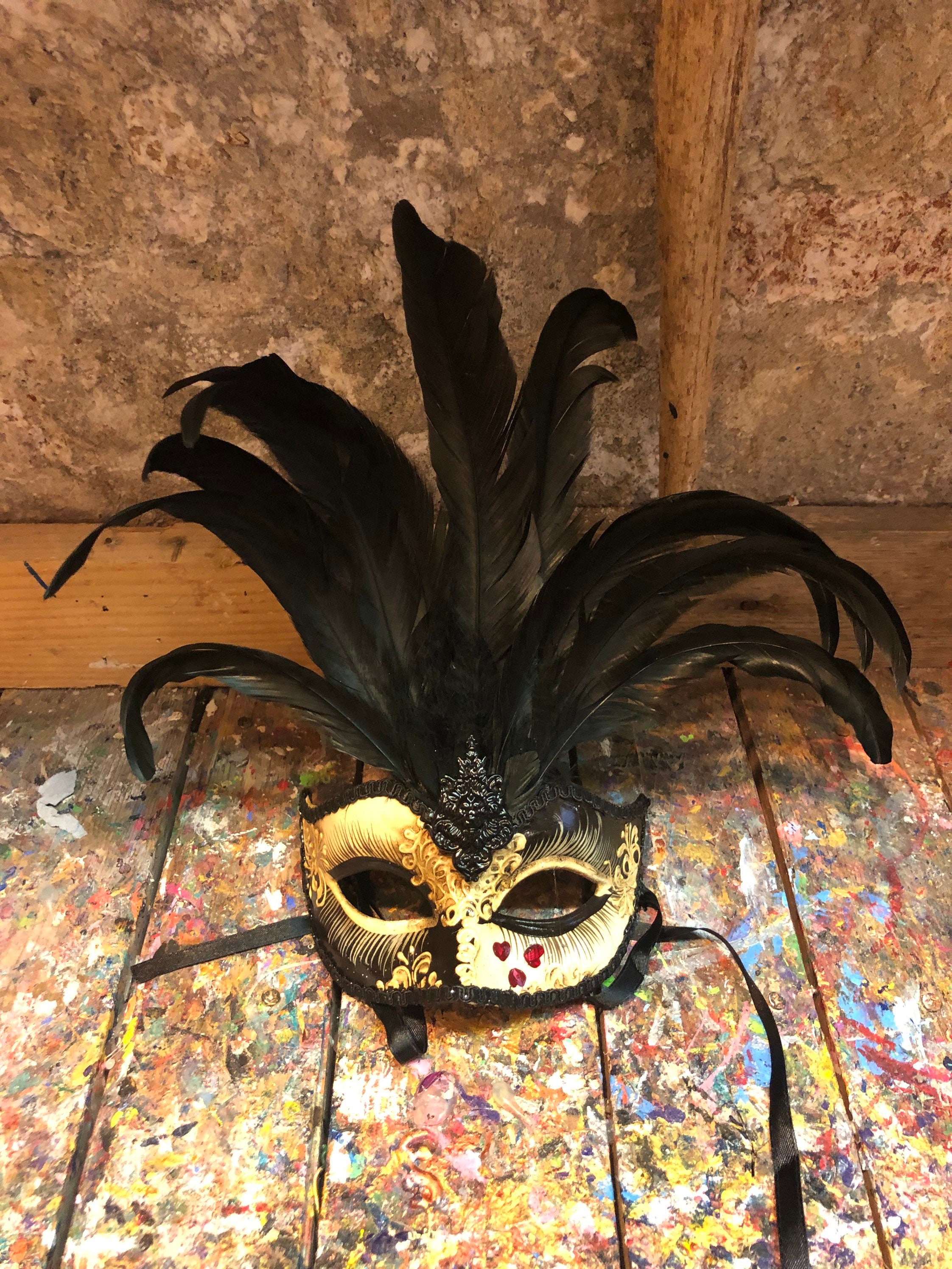 Original Golden Venetian Mask With Feathers - Face Mask Created and ...