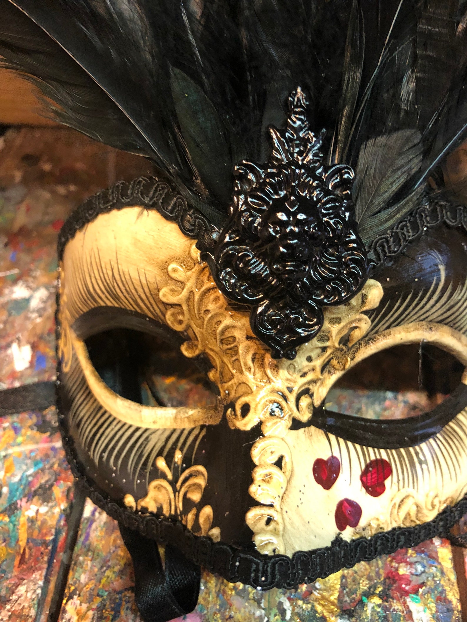Original Golden Venetian Mask With Feathers - Face Mask Created and ...