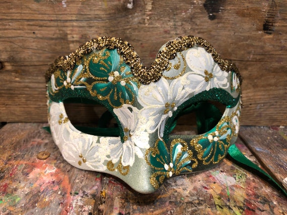 Venetian Mask Decorated With Glitter and Floral Motifs Carnival Mask Made  and Decorated by Hand 