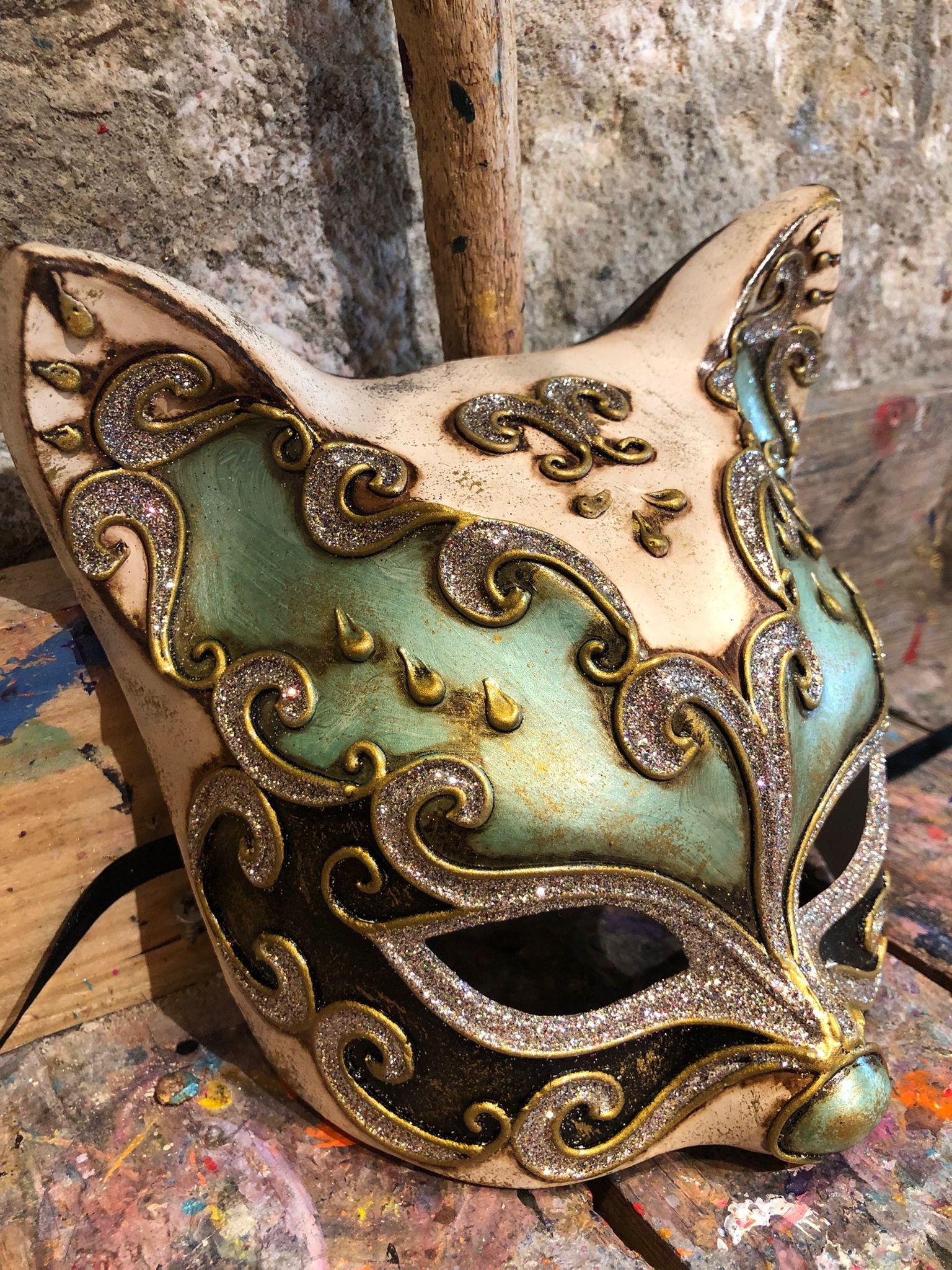 Masque de Venise Blanc à Peindre Gatto Chat pour petit visage Carnaval  Venitien 1085