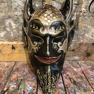 Black Devil Carnival Mask - Exclusive Venetian Devil Mask with Elegant Decorations - Carnival Party Mask