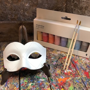 White eye mask to paint - Carnival mask with paint set and brushes - Venetian mask to paint