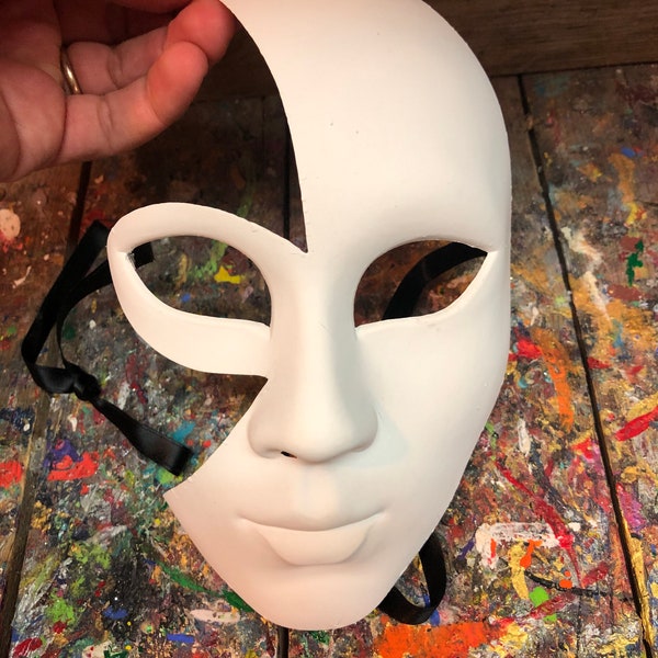 White Venetian mask to paint - Handmade carnival mask