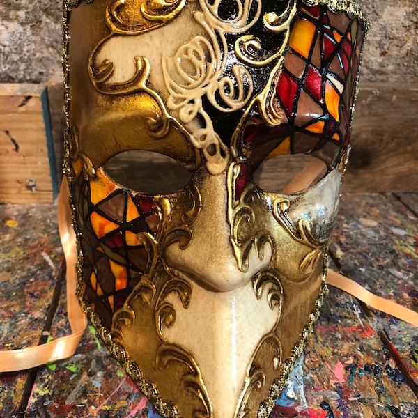 Hand Painted Venetian Casanova Mask - Carnival Mask with Pirate Hat - Venetian Mask