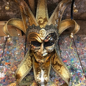 Jolly Venetian mask for decoration - Original handmade mask - Not wearable