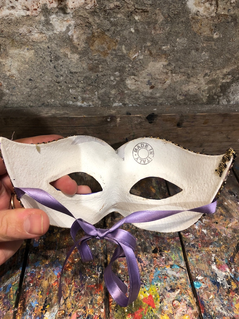 Colombina mask with golden and purple colors Handmade in Venice Carnival party mask image 5