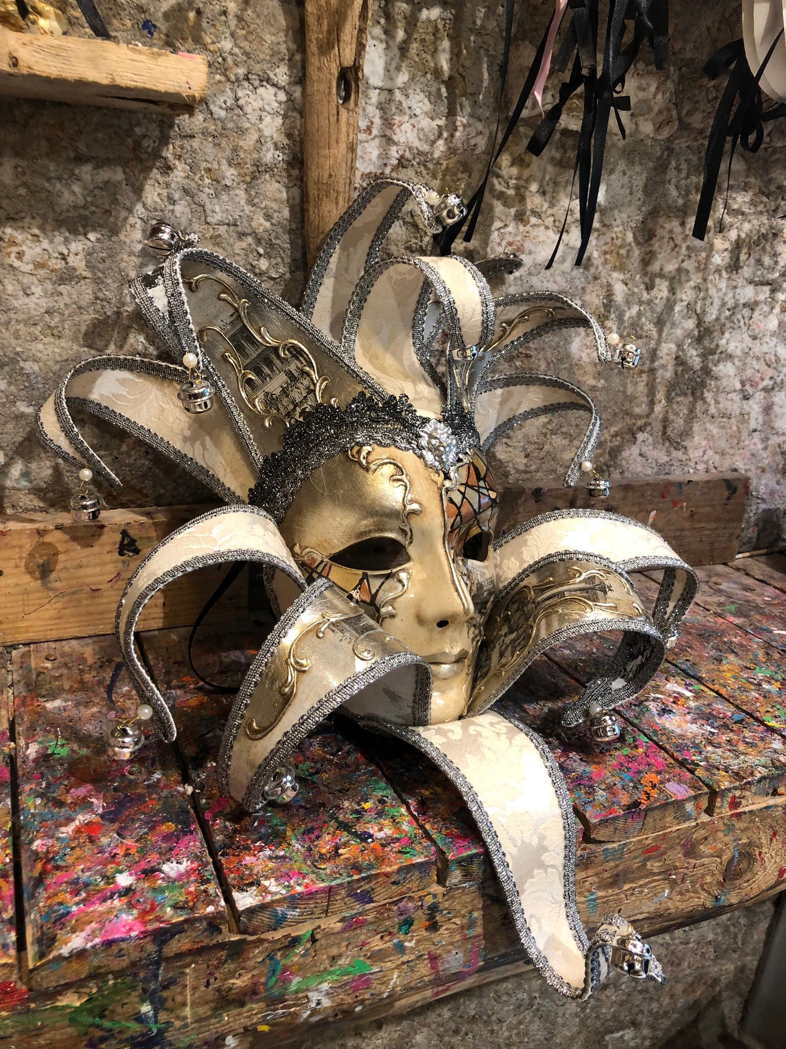 Venetian Jester Mask With Baroque Decorations and Silver Colors - Hand ...