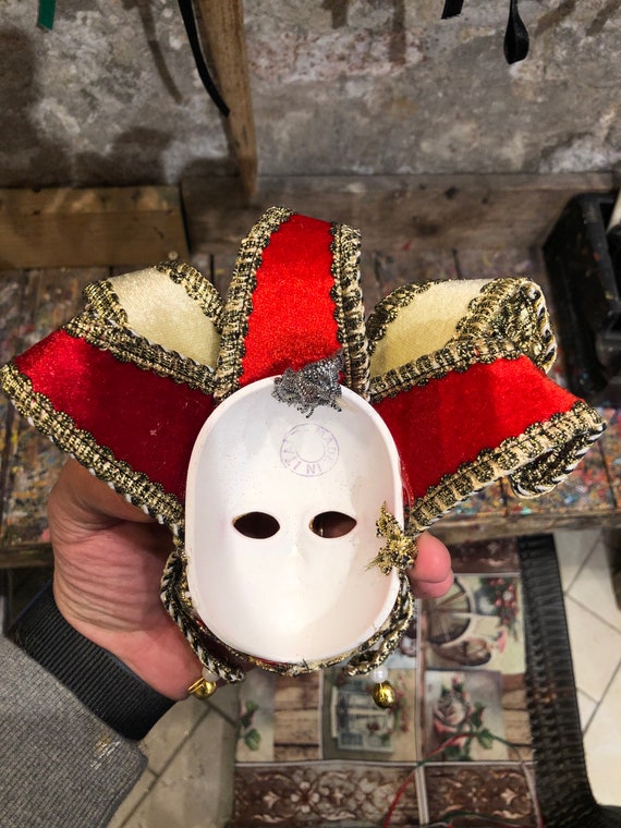 赤い道化師のマスク - ベネチアン道化師のマスク、装飾され手作り