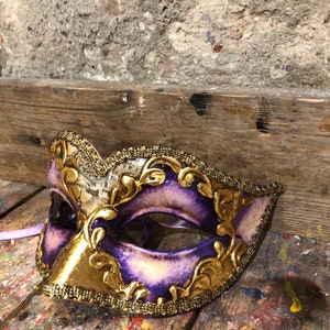 Colombina mask with golden and purple colors Handmade in Venice Carnival party mask image 3